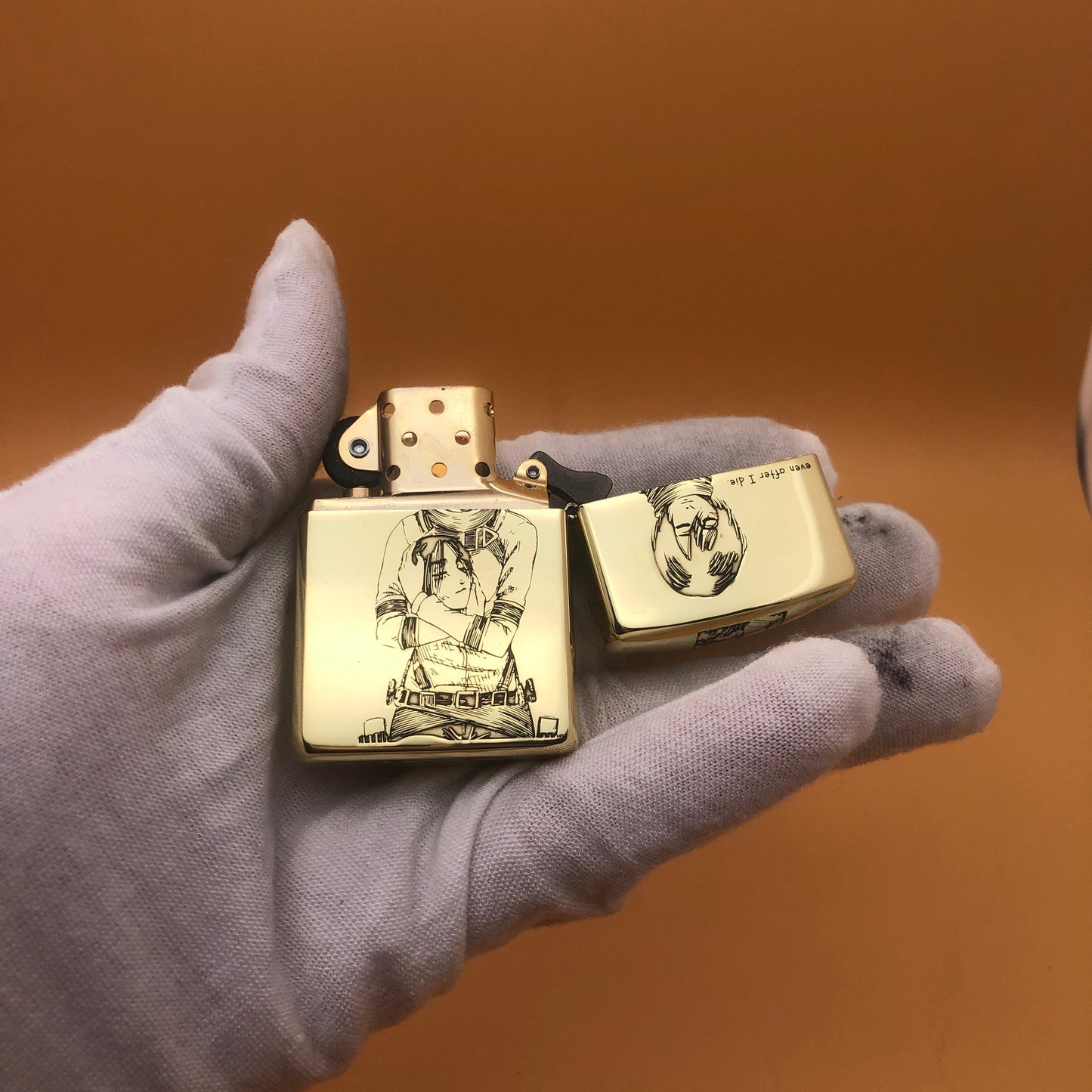 Zippo High Polish Brass – Attack on Titan Eren & Mikasa Engraved