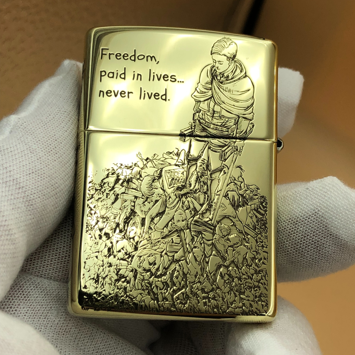 Limited Edition Brass Zippo® – Deep Engraving (Levi & Erwin Inspired) Atack on Titan