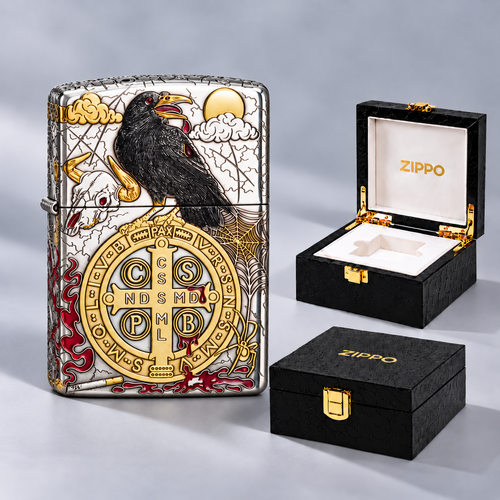 Zippo Saint Benedict Raven Skull
