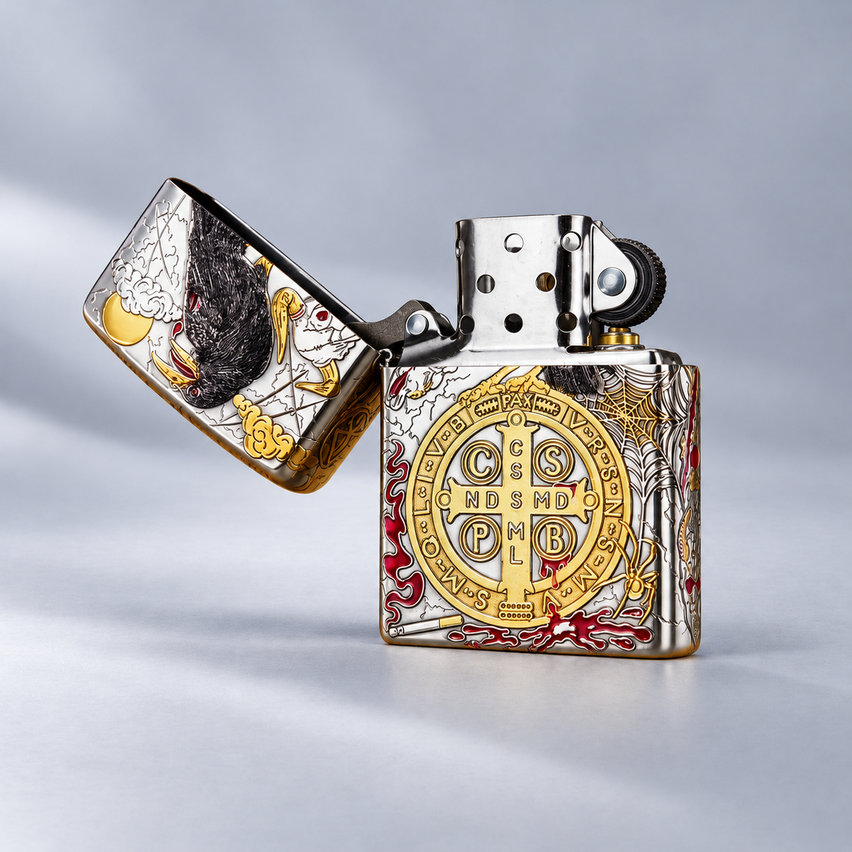 Zippo Saint Benedict Raven Skull
