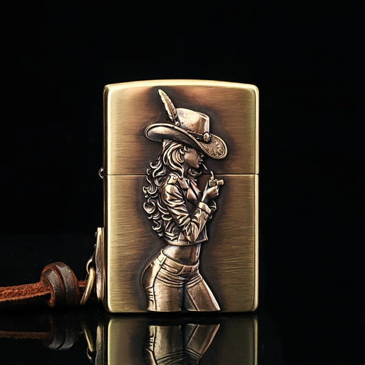 Cowgirl Zippo Lighter – Western Cowboy Brushed Brass
