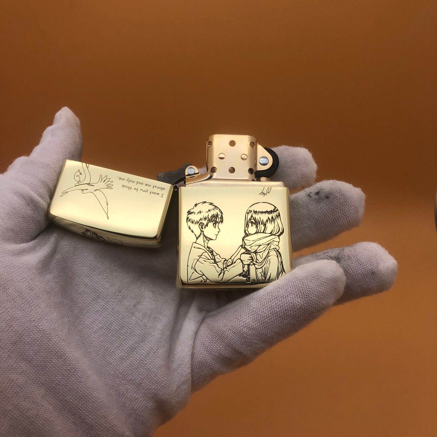Zippo High Polish Brass – Attack on Titan Eren & Mikasa Engraved