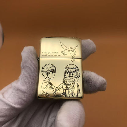 Zippo High Polish Brass – Attack on Titan Eren & Mikasa Engraved