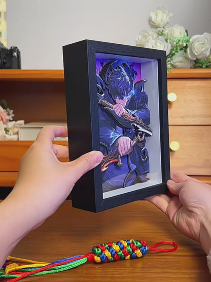 Sung Jin-Woo 3D Anime Shadow Box – Handmade Solo Leveling Wall Art