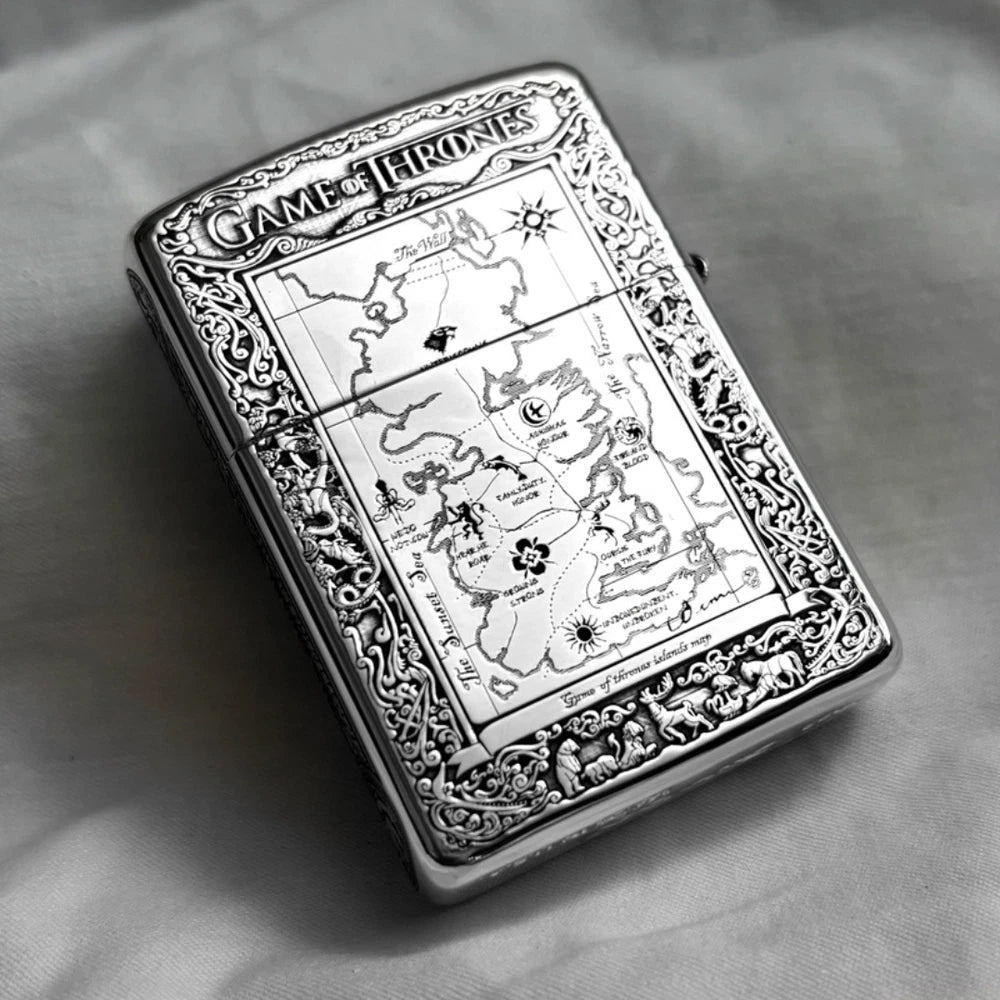 Zippo Sterling Silver Lighter Map & Oath