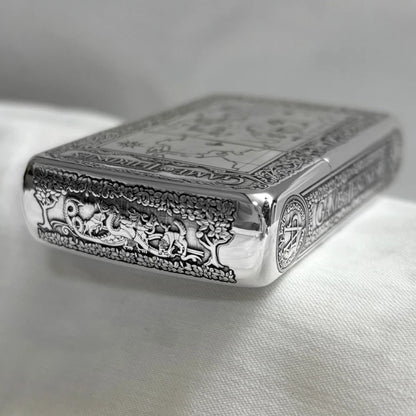 Zippo Sterling Silver Lighter Map & Oath